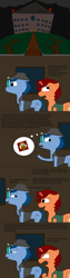 Size: 1000x4000 | Tagged: safe, artist:blazewing, oc, oc only, oc:syntax, oc:tough cookie, pony, unicorn, angry, atg 2024, book, chubby, clothes, cloud, colored background, comic, cookbook, dead tree, dialogue, drawpile, fedora, female, gate, glasses, glowing, glowing horn, hat, horn, jacket, light, magic, male, mansion, mare, newbie artist training grounds, raised hoof, smiling, stallion, thought bubble, treasure hunting, tree, unamused, vest, window, yelling
