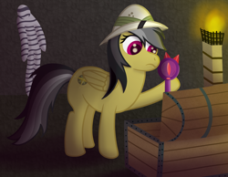 Size: 3300x2567 | Tagged: safe, artist:sweetielover, daring do, pegasus, pony, g4, chest, darkness, dungeon, female, fire, hat, high res, magnifying glass, mummy, rock, solo, the legend of zelda, the legend of zelda: ocarina of time, torch