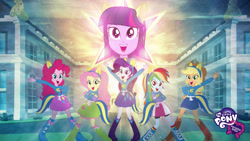 Size: 1920x1080 | Tagged: safe, applejack, fluttershy, pinkie pie, rainbow dash, rarity, twilight sparkle, human, equestria girls, g4, my little pony equestria girls, canterlot high, humane five, humane six, wondercolts uniform