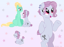 Size: 1803x1345 | Tagged: safe, artist:lullapiies, pixie cut (g4), zephyr breeze, earth pony, pony, g4, bipedal, duo, duo male and female, female, gradient background, lying down, male, mare, ponyloaf, prone, short hair