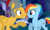 Size: 1754x1045 | Tagged: safe, artist:lavender-bases, artist:moonlightthegriffon, flash magnus, rainbow dash, pegasus, pony, g4, alternate hairstyle, backwards cutie mark, base used, dashmagnus, duo, duo male and female, fake screencap, female, looking at each other, looking at someone, male, mare, missing accessory, pointing, school of friendship, shipping, smiling, smiling at each other, stallion, straight, water, waterfall