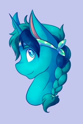 Size: 1365x2048 | Tagged: safe, artist:mscolorsplash, oc, oc:rocky blues, unicorn, braid, braided ponytail, bust, colt, commissioner:legionofblues, foal, horn, male, ponytail, portrait