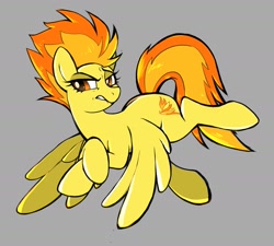 Size: 2151x1932 | Tagged: safe, artist:chilif, spitfire, pegasus, pony, g4, crossed hooves, female, flying, gray background, lip bite, simple background, solo, tail, wings