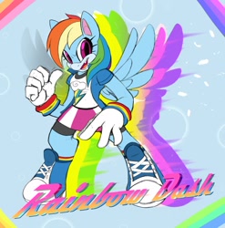 Size: 2168x2193 | Tagged: safe, artist:chilif, rainbow dash, mobian, anthro, g4, breasts, clothes, parody, solo, sonic the hedgehog (series), sonicified