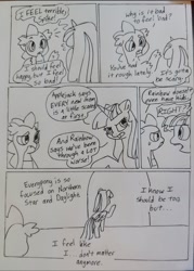 Size: 1080x1506 | Tagged: safe, artist:doodletheexpoodle, spike, twilight sparkle, alicorn, dragon, pony, comic:post blues, g4, comic, crying, dialogue, duo, duo male and female, female, grayscale, male, mare, monochrome, postpartum depression, speech bubble, twilight sparkle (alicorn), winged spike, wings