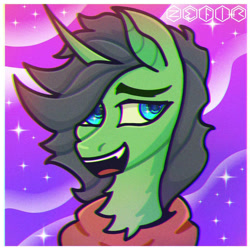 Size: 894x894 | Tagged: safe, artist:dark-zefir, oc, oc only, pony, unicorn, g4, abstract background, blue eyes, bust, clothes, commission, digital art, ear fluff, eyebrows, female, floppy ears, gradient background, gradient mane, green, horn, male, night, open mouth, open smile, portrait, shiny mane, short mane, signature, smiling, solo, space, sparkly eyes, stallion, starry background, stars, straight, two toned mane, unicorn horn, unicorn oc, wind, wingding eyes