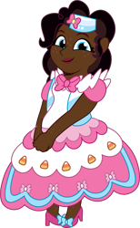 Size: 759x1233 | Tagged: safe, artist:prixy05, pinkie pie, human, g4, clothes, dark skin, dress, female, freckles, gala dress, human coloration, humanized, simple background, solo, tell your tale style, transparent background, vector
