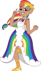 Size: 797x1364 | Tagged: safe, artist:prixy05, rainbow dash, human, g4, clothes, dress, female, gala dress, human coloration, humanized, simple background, solo, tell your tale style, transparent background, vector