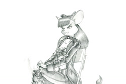 Size: 1500x999 | Tagged: safe, artist:baron engel, apple bloom, mouse, anthro, g4, female, monochrome, mousified, pencil drawing, simple background, solo, species swap, story included, traditional art, white background