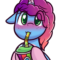 Size: 1280x1280 | Tagged: safe, artist:magician-horse, misty brightdawn, pony, unicorn, g5, blushing, bust, cute, daaaaaaaaaaaw, drink, drinking, female, heart, heart eyes, horn, implied dawnstorm, implied lesbian, implied shipping, mare, mistybetes, portrait, rebirth misty, simple background, sipping, smoothie, solo, transparent background, wingding eyes