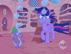 Size: 709x536 | Tagged: safe, artist:willieboy04, spike, twilight sparkle, alicorn, dragon, pony, g4, air bubble, bubble, duo, duo male and female, female, golden oaks library, holding breath, hub logo, logo, male, puffy cheeks, the hub, this will end in drowning, twilight sparkle (alicorn), underwater, water