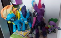 Size: 3204x1985 | Tagged: safe, jinx, soarin', spike, spitfire, tempest shadow, g4, figure, guardians of harmony, irl, photo, toy