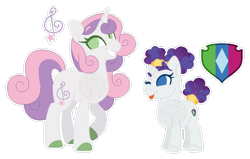 Size: 640x407 | Tagged: safe, artist:xxanimatorixx, rarity, sweetie belle, pony, unicorn, g4, age swap, alternate cutie mark, alternate design, alternate universe, colored hooves, duo, duo female, female, filly, filly rarity, foal, hooves, horn, mare, older, older sweetie belle, one eye closed, raised hoof, role reversal, sibling swap, siblings, simple background, sisters, smiling, tongue out, transparent background, younger