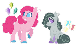 Size: 640x383 | Tagged: safe, artist:xxanimatorixx, marble pie, pinkie pie, earth pony, pony, g4, alternate cutie mark, alternate design, alternate universe, colored hooves, duo, duo female, female, hooves, raised hoof, role reversal, sibling swap, siblings, simple background, sisters, sitting, smiling, transparent background