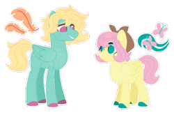 Size: 640x414 | Tagged: safe, artist:xxanimatorixx, fluttershy, zephyr breeze, pegasus, pony, g4, alternate cutie mark, alternate design, alternate universe, bandana, brother and sister, colored hooves, duo, duo male and female, female, folded wings, hooves, male, role reversal, sibling swap, siblings, simple background, smiling, transparent background, wings