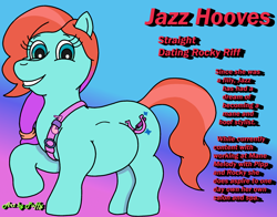 Size: 2576x2016 | Tagged: safe, artist:puffydearlysmith, jazz hooves, earth pony, pony, g5, alternate universe, belly, big belly, fat, fazz, female, gradient background, mare, raised hoof, sash, smiling, solo