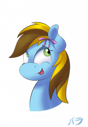 Size: 525x750 | Tagged: safe, artist:lordvaltasar, oc, oc only, oc:lucky bolt, pegasus, pony, bow, bust, female, gift art, hair bow, happy, portrait, simple background, solo, transparent background