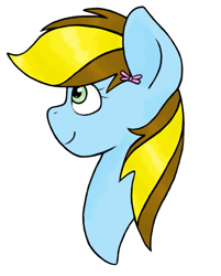 Size: 603x750 | Tagged: safe, artist:cagey, oc, oc only, oc:lucky bolt, pegasus, pony, bow, bust, female, gift art, hair bow, portrait, simple background, solo, white background