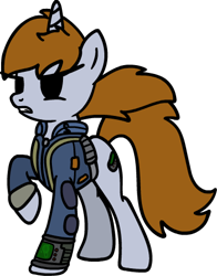 Size: 372x474 | Tagged: safe, artist:snowflakepone, oc, oc only, oc:littlepip, pony, unicorn, fallout equestria, angry, friday night funkin', horn, pip buck, raised hoof, simple background, solo, transparent background, wind, wip