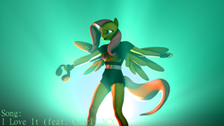 Size: 2560x1440 | Tagged: safe, fluttershy, pegasus, anthro, g4, 3d, dancing, female, headphones, open mouth, open smile, smiling, solo