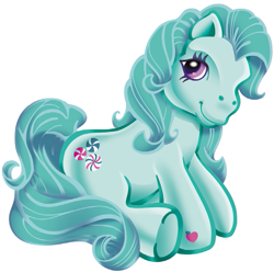Size: 633x628 | Tagged: safe, minty, earth pony, pony, g3, official, 2003, alternate hair color, female, green-haired minty, hoof heart, mare, prototype, simple background, sitting, solo, stock vector, underhoof, white background