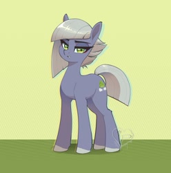 Size: 1200x1209 | Tagged: safe, artist:inkypuso, limestone pie, earth pony, pony, g4, cute, female, green background, lidded eyes, limabetes, looking at you, mare, patterned background, signature, solo, standing