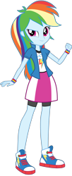 Size: 2048x5000 | Tagged: safe, artist:octosquish7260, rainbow dash, human, equestria girls, g4, clothes, compression shorts, converse, cutie mark on clothes, female, jacket, shirt, shoes, simple background, skirt, solo, standing, teenager, transparent background, wristband