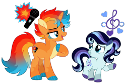 Size: 2142x1426 | Tagged: safe, artist:strawberry-spritz, oc, oc only, pony, unicorn, duo, female, filly, foal, horn, magical lesbian spawn, mare, offspring, parent:coloratura, parent:flash sentry, parent:rarity, parent:sunset shimmer, parents:flashimmer, parents:rararararara, simple background, transparent background