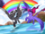 Size: 4000x3000 | Tagged: safe, artist:shamy-crist, oc, oc only, oc:shamy, alicorn, pegasus, pony, duo, duo female, female, flying, mare, ocean, rainbow, water