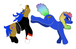 Size: 748x479 | Tagged: safe, artist:visserex52, oc, oc only, pony, duo, kicking, simple background, transparent background