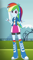 Size: 2186x3973 | Tagged: safe, artist:invisibleink, artist:qbert2kcat, edit, rainbow dash, human, equestria girls, g4, female, football field, solo