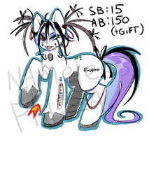 Size: 1700x2000 | Tagged: safe, artist:namelessplaza, oc, oc only, pony, robot, robot pony, adoptable, heterochromia, looking at you, raised hoof, simple background, solo, tail, tongue out, watermark, white background