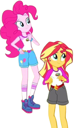 Size: 1454x2520 | Tagged: safe, edit, edited screencap, editor:homersimpson1983, screencap, pinkie pie, sunset shimmer, equestria girls, g4, background removed, camp everfree outfits, duo, duo female, female, not a vector, simple background, transparent background