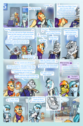 Size: 2079x3142 | Tagged: safe, artist:captainhoers, spitfire, oc, oc:aurora (hoers), oc:concorde, oc:snowstorm (hoers), kirin, pegasus, pony, unicorn, comic:stardust:the sky belongs to no one, bowing, comic, crying, dialogue, elderly, female, fire, glowing, glowing eyes, grandfather and grandchild, grandfather and granddaughter, gritted teeth, high res, horn, imminent nirik, kirin oc, male, mane chewing, mare, mother and child, mother and daughter, offspring, older spitfire, parent:soarin', parent:spitfire, parents:soarinfire, speech bubble, teary eyes, teeth, wheelchair