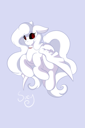 Size: 1365x2048 | Tagged: safe, artist:mscolorsplash, oc, oc only, oc:suey, ghost, ghost pony, pegasus, pony, black sclera, eyebrows, eyebrows visible through hair, female, floppy ears, light blue background, mare, neck wound, simple background, solo