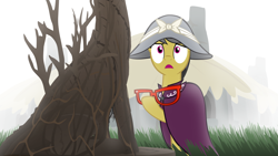 Size: 2000x1125 | Tagged: safe, artist:equestriaexploration, a.k. yearling, daring do, pony, g4, atg 2024, glasses, mist, newbie artist training grounds, solo, tree
