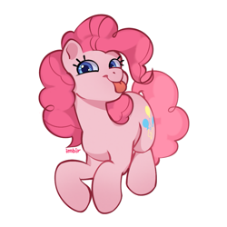 Size: 945x945 | Tagged: safe, artist:imbir, pinkie pie, earth pony, pony, g4, :p, female, looking at you, mare, simple background, smiling, smiling at you, solo, tail, tongue out, white background