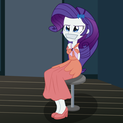 Size: 2000x2000 | Tagged: safe, artist:nie-martw-sie-o-mnie, part of a set, rarity, human, equestria girls, g4, rarity investigates, bondage, bound and gagged, female, femsub, gag, hands behind back, high heels, rarisub, shoes, show accurate, sitting, solo, stool, submissive, tape, tape gag