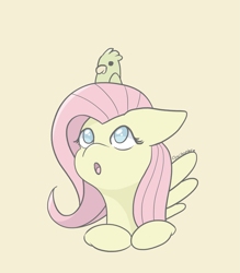 Size: 1963x2237 | Tagged: safe, artist:tkshoelace, fluttershy, bird, pegasus, pony, g4, bust, duo, looking up, o mouth, simple background, spread wings, wings