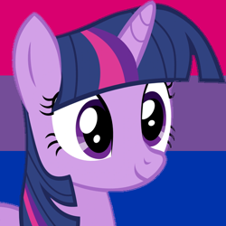 Size: 512x512 | Tagged: safe, twilight sparkle, pony, unicorn, g4, bilight sparkle, bisexual pride flag, bust, female, free to use, horn, mare, pride, pride flag, pride month, profile picture, smiling, solo