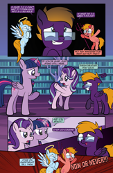 Size: 1920x2948 | Tagged: safe, artist:alexdti, starlight glimmer, twilight sparkle, oc, oc:aqua lux, oc:purple creativity, oc:warm focus, alicorn, angel, devil, pony, comic:quest for friendship retold, g4, glasses, shoulder angel, shoulder devil, twilight sparkle (alicorn), twilight's castle