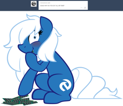 Size: 1280x1108 | Tagged: safe, artist:furrgroup, oc, oc only, oc:microsoft edge, earth pony, pony, ask internet explorer, blushing, browser ponies, electronics, female, mare, nom, object vore, pica, random access memory, solo