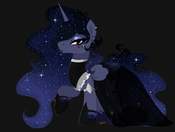 Size: 4000x3000 | Tagged: safe, oc, oc only, oc:prince lucid dream, alicorn, pony, alicorn oc, arm band, bio in source, clothes, colored wings, colored wingtips, dress, ear freckles, ear piercing, earring, ethereal mane, ethereal tail, eyeshadow, feminine stallion, folded wings, freckles, hoof shoes, horn, jewelry, lidded eyes, lip piercing, looking at you, makeup, male, offspring, parent:king sombra, parent:princess luna, parents:lumbra, piercing, red eyes, royalty, solo, sparkly mane, sparkly tail, sparkly wings, stallion, starry mane, starry tail, tail, wing freckles, wings