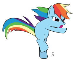 Size: 2548x2117 | Tagged: safe, artist:frownfactory, rainbow dash, earth pony, pony, g4, the return of harmony, atg 2024, bipedal, earth pony rainbow dash, female, mare, missing cutie mark, newbie artist training grounds, race swap, simple background, solo, transparent background