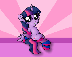 Size: 2746x2197 | Tagged: safe, artist:background basset, twilight sparkle, alicorn, pony, g4, abstract background, bilight sparkle, bisexual pride flag, clothes, long socks, pride, pride flag, sitting, smiling, socks, solo, striped socks, twilight sparkle (alicorn)