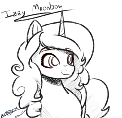 Size: 927x895 | Tagged: safe, artist:staceyld636, izzy moonbow, pony, unicorn, g5, female, horn, mare, simple background, sketch, smiling, solo, white background