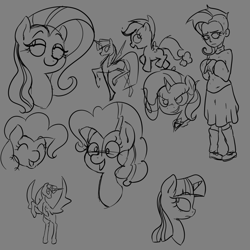 Size: 1155x1155 | Tagged: safe, artist:this_sl0th, fluttershy, pinkie pie, scootaloo, trixie, twilight sparkle, human, g4, cute, cutealoo, humanized, sketch, sketch dump, smugshy