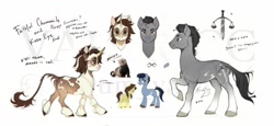 Size: 1280x588 | Tagged: safe, artist:valericc, oc, earth pony, pony, unicorn, brown coat, earth pony oc, gray coat, horn, reference sheet, simple background, tan coat, unicorn oc, white background