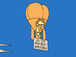Size: 640x480 | Tagged: safe, artist:anonymous, applejack, pony, g4, applebutt, applejack's hat, balloon, big butt skinner, butt, colored, cowboy hat, drawthread, female, flat colors, hat, hot air balloon, huge butt, impossibly large butt, large butt, parody, ponified, sign, simpsons did it, sky, solo, the simpsons