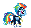 Size: 110x100 | Tagged: safe, artist:botchan-mlp, rainbow dash, zapp, pegasus, pony, g4, animated, clothes, costume, desktop ponies, female, jewelry, mare, necklace, pixel art, simple background, solo, sprite, transparent background, trotting